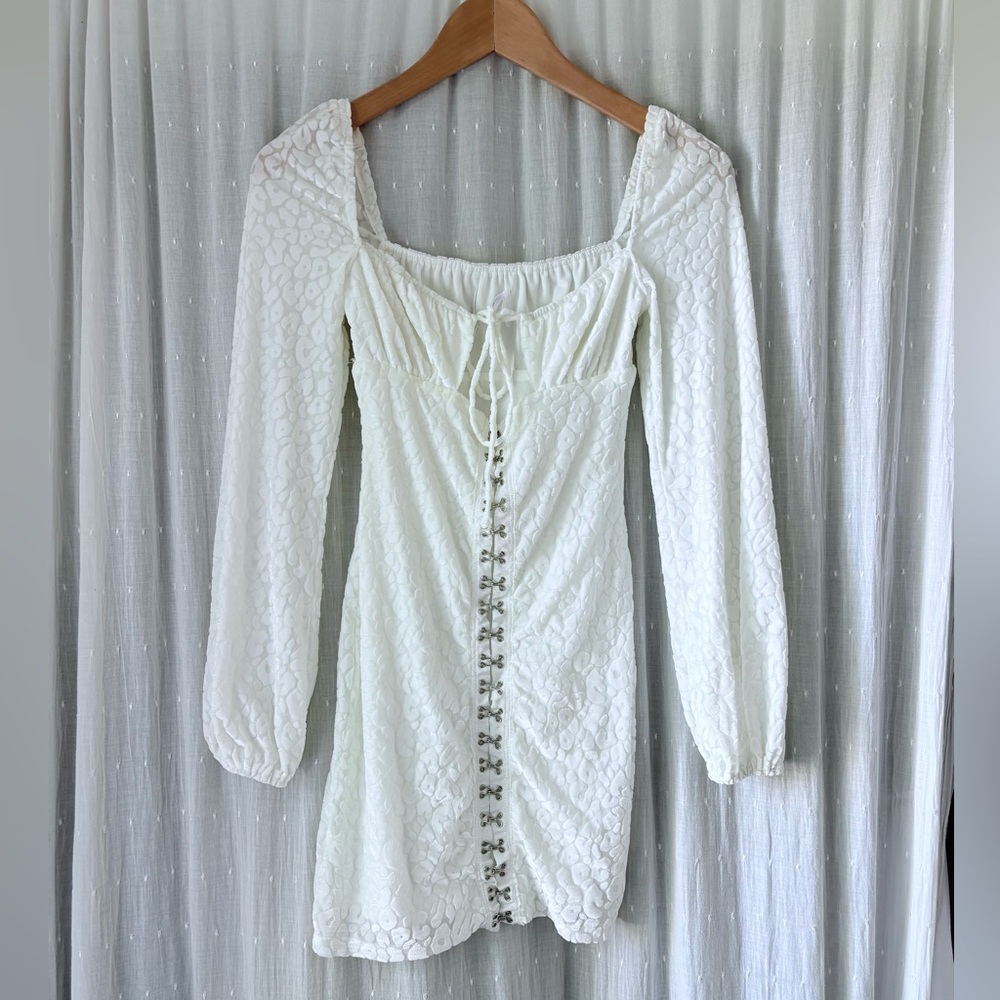 Princess Polly Cream Bodycon Dress with Bishop Sleeves